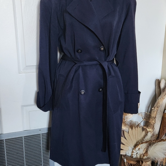 80s 90s Navy blue light trench coat - Picture 3 of 6